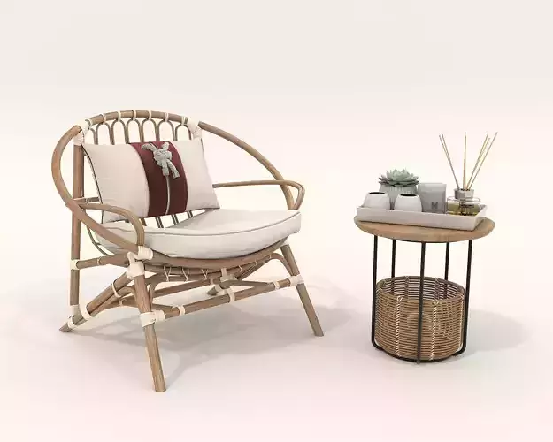 Rattan Coffee Table and Chair Set 4