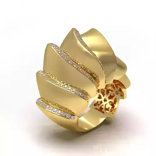 Ring Diamond Gold Bold Lightweight 3D Jewelry Design
