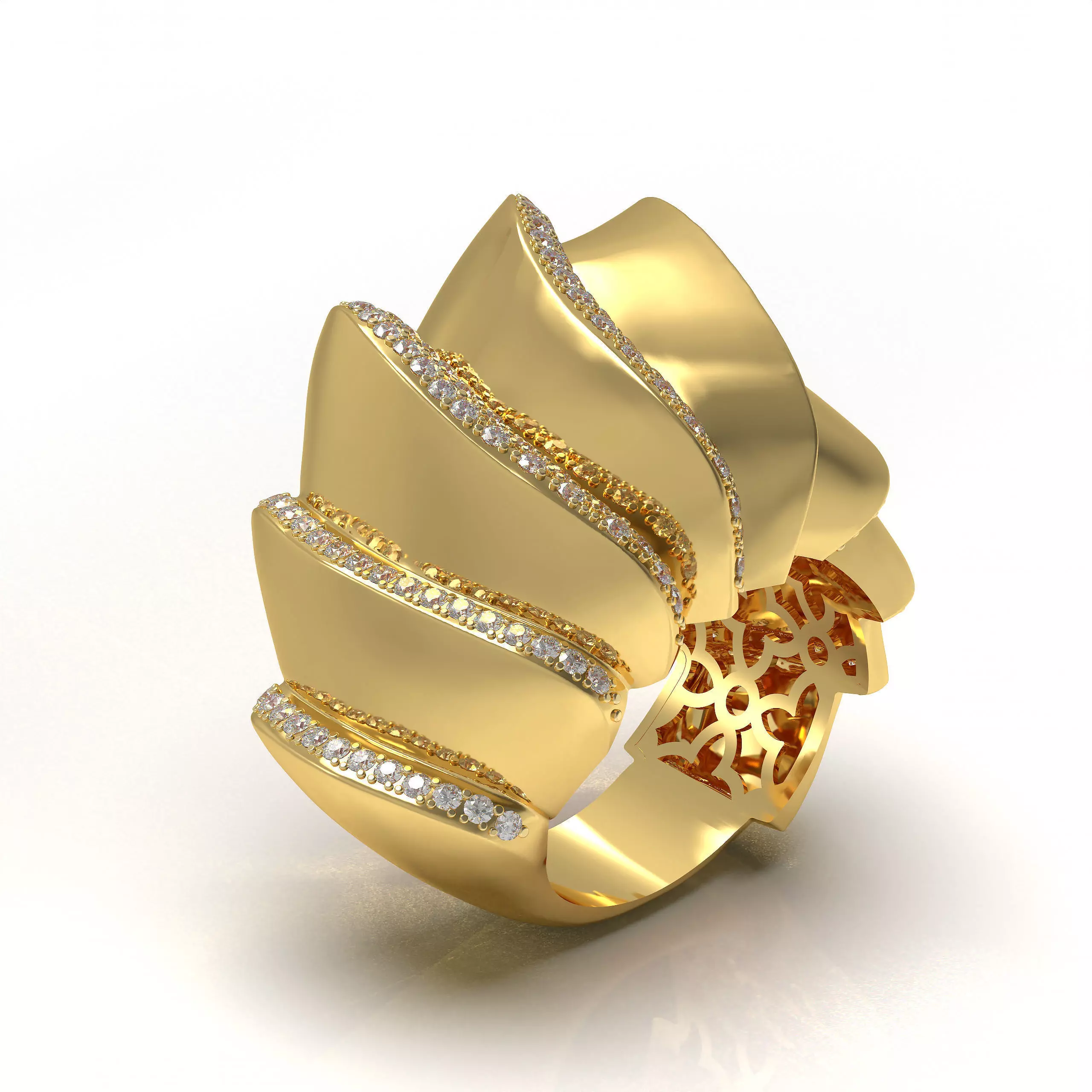 Ring Diamond Gold Bold Lightweight 3D Jewelry Design 3D print model_0