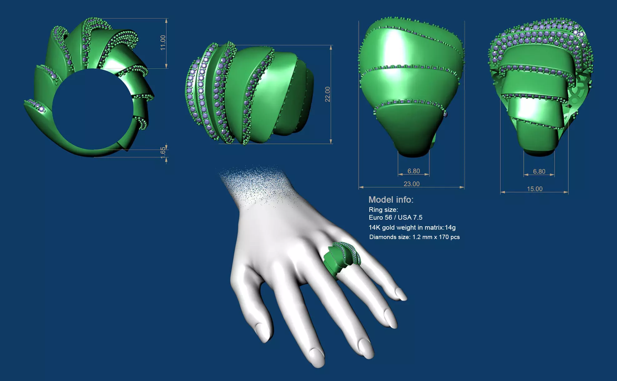 Ring Diamond Gold Bold Lightweight 3D Jewelry Design 3D print model_2