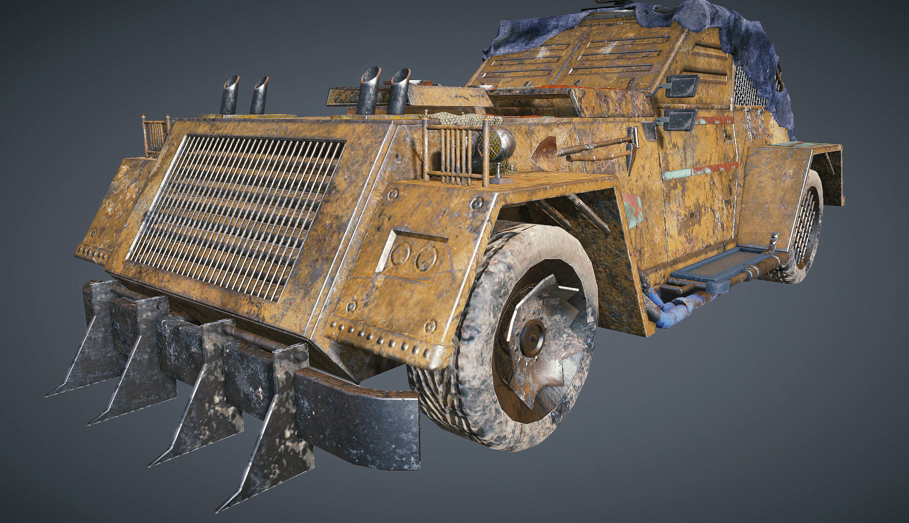 Apocalyptic armored vehicle game ready Low-poly 3D model_4