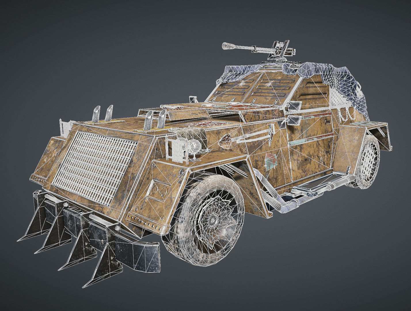 Apocalyptic armored vehicle game ready Low-poly 3D model_16