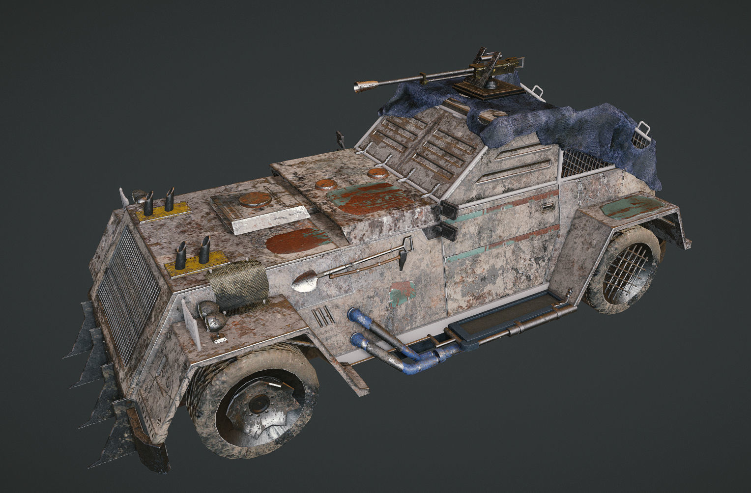 Apocalyptic armored vehicle game ready Low-poly 3D model_19