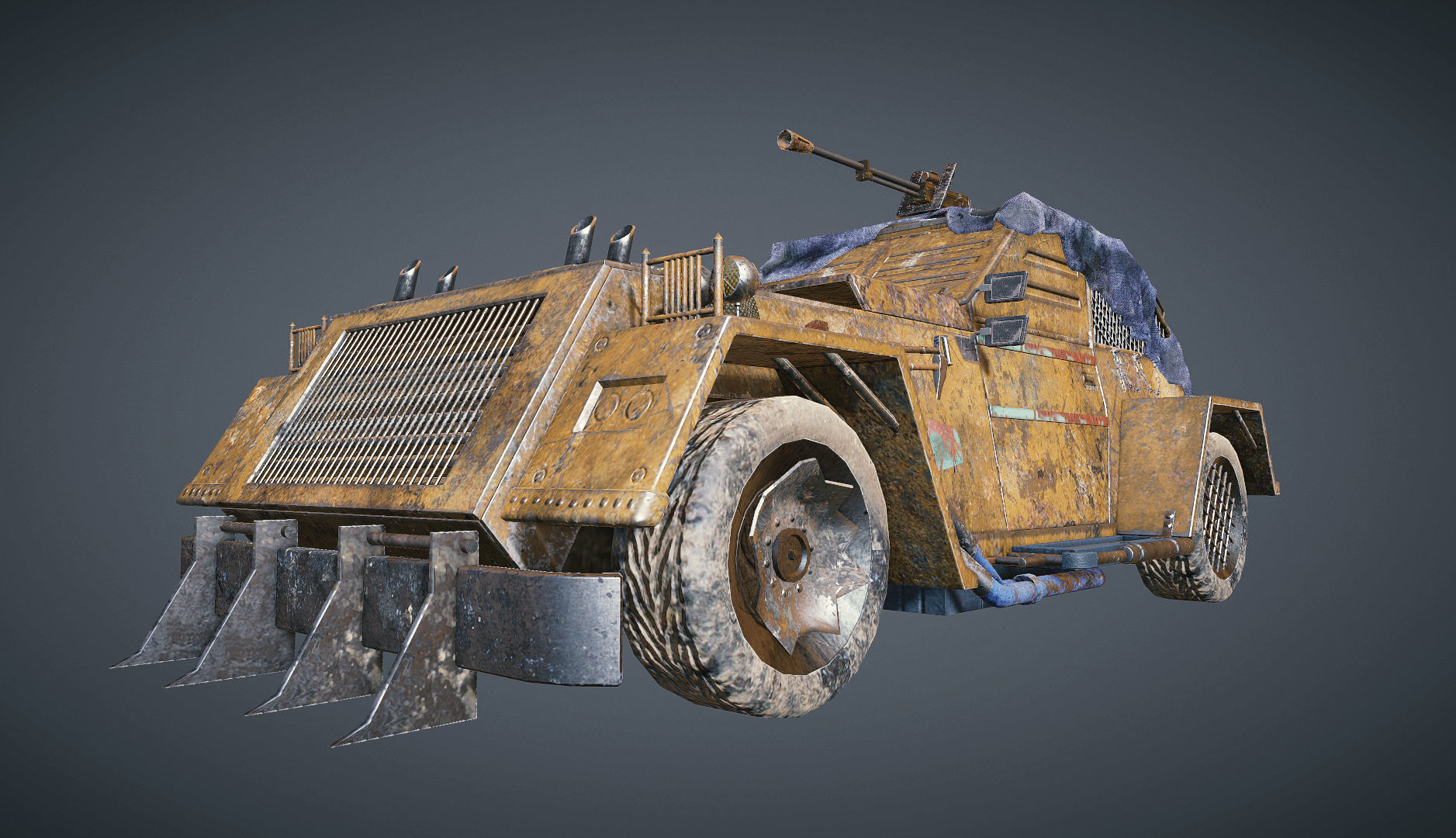 Apocalyptic armored vehicle game ready Low-poly 3D model_6