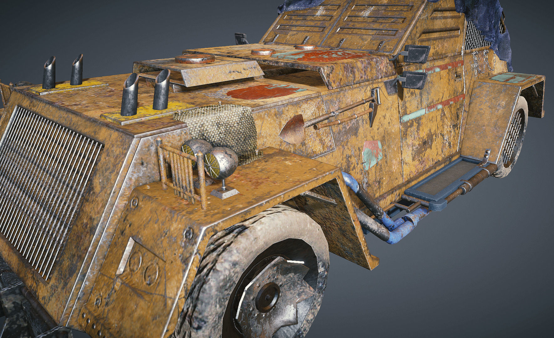 Apocalyptic armored vehicle game ready Low-poly 3D model_5