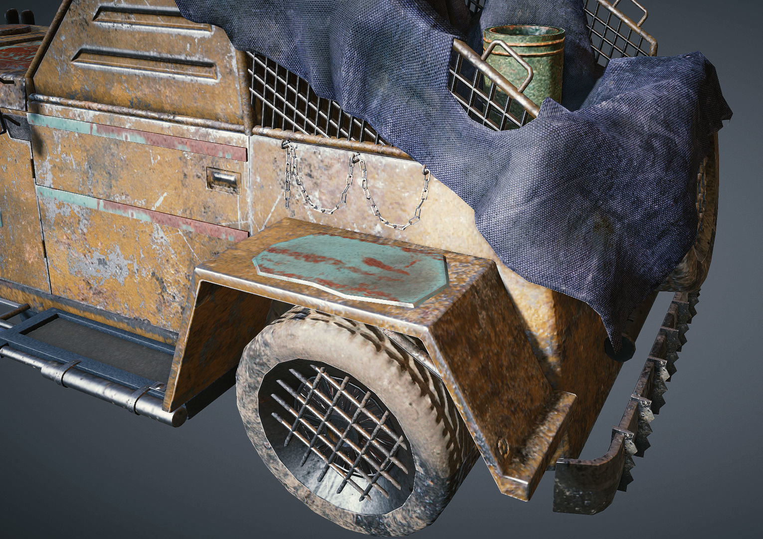 Apocalyptic armored vehicle game ready Low-poly 3D model_12