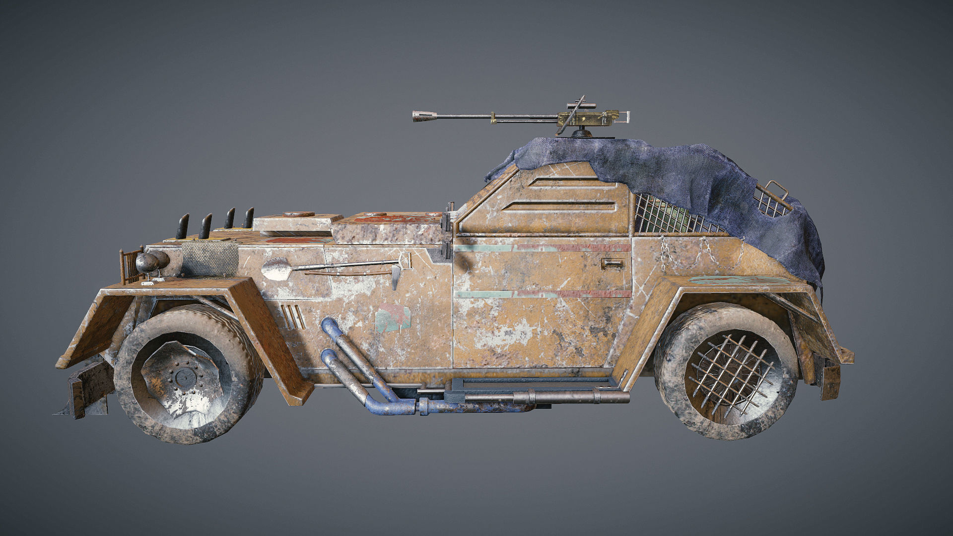 Apocalyptic armored vehicle game ready Low-poly 3D model_3