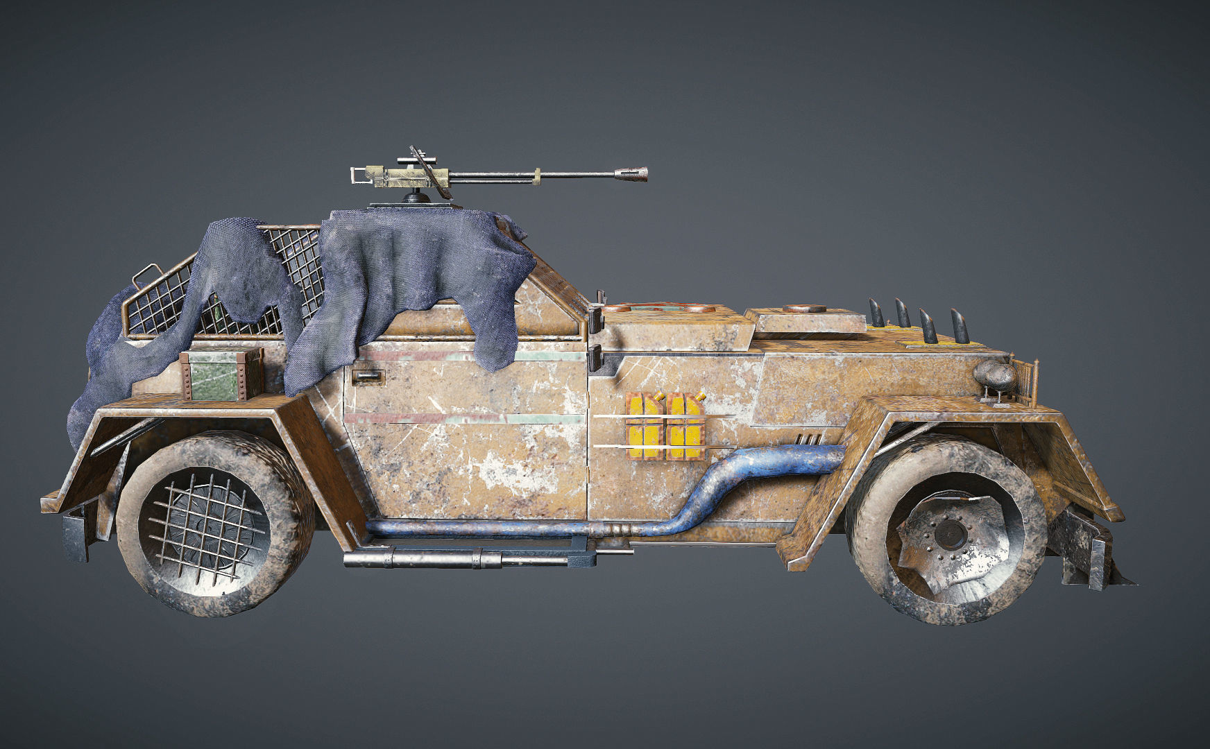 Apocalyptic armored vehicle game ready Low-poly 3D model_2