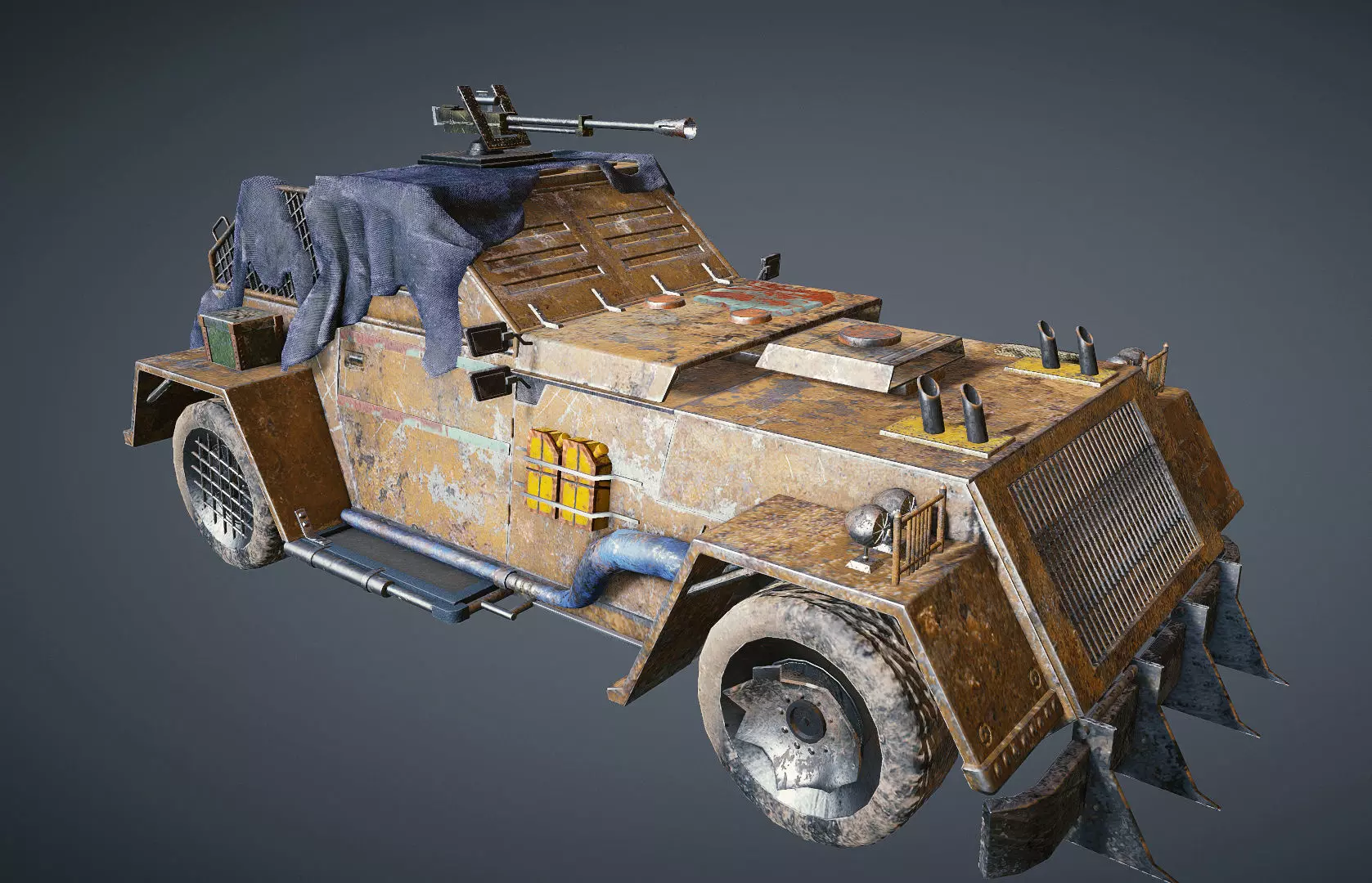 Apocalyptic armored vehicle game ready Low-poly 3D model_0