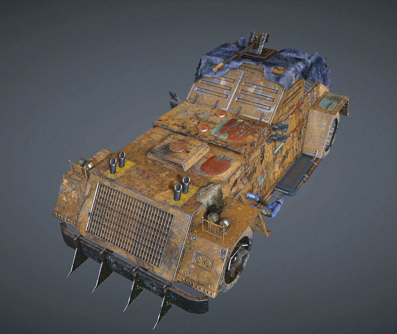 Apocalyptic armored vehicle game ready Low-poly 3D model_7