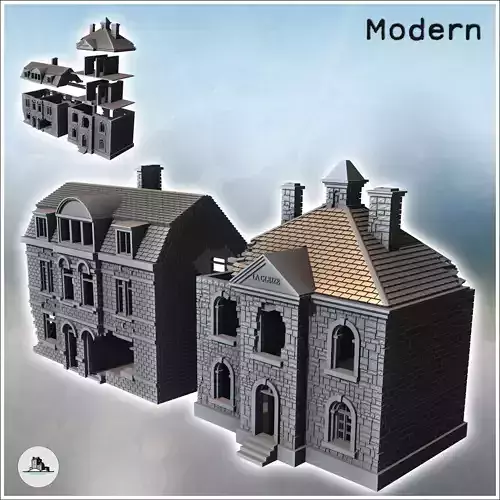Set of Two Ruined Norman Village Buildings 3 - World War Two Sec