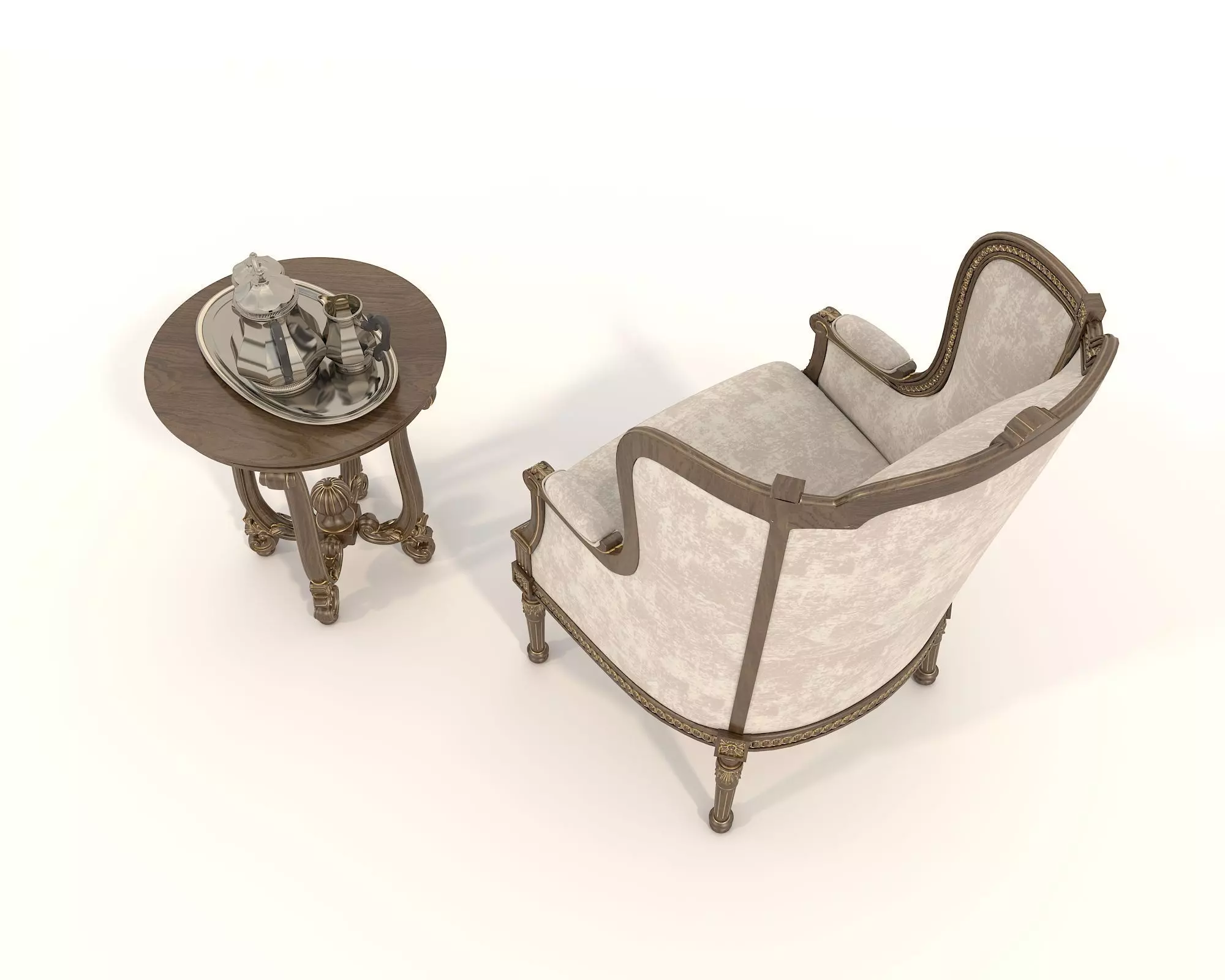 Classic European Style Coffee Table and Armchair 20 3D model_5