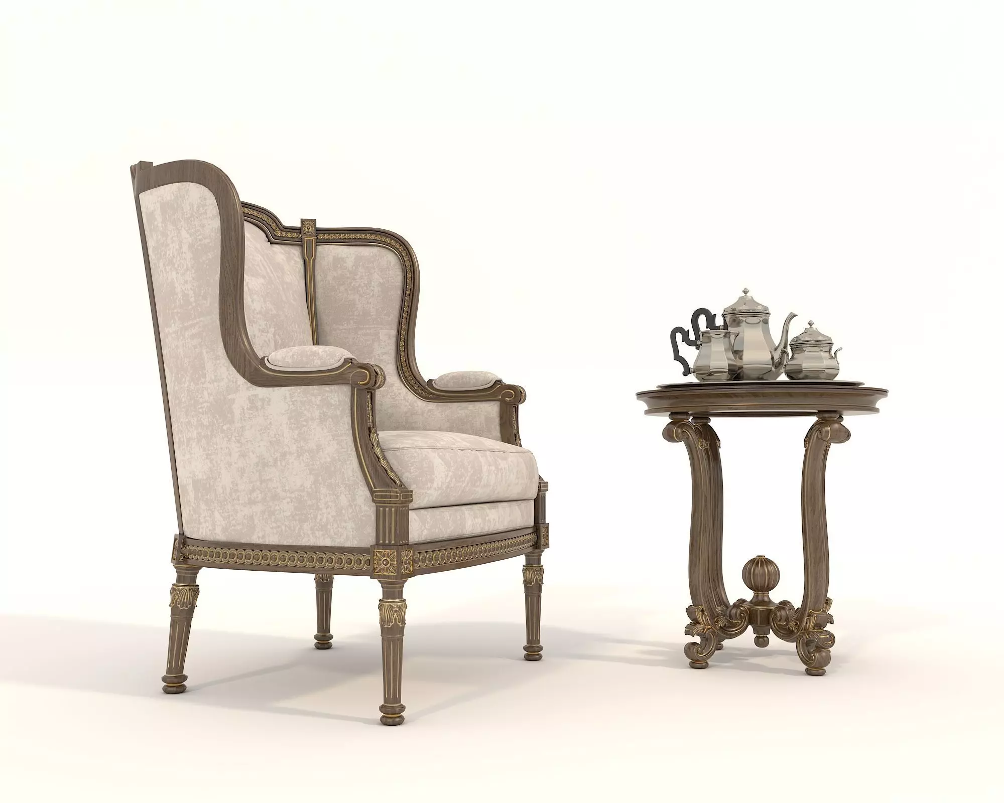 Classic European Style Coffee Table and Armchair 20 3D model_2