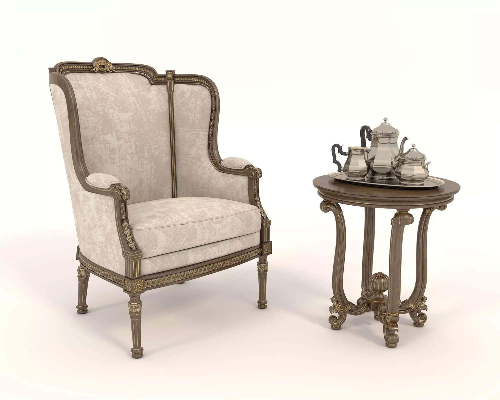 Classic European Style Coffee Table and Armchair 20 3D model_0