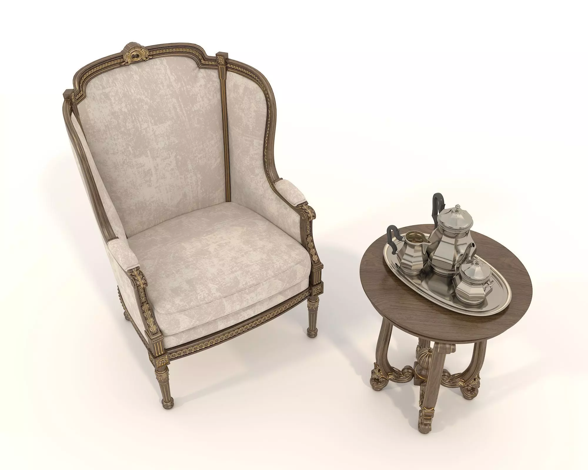 Classic European Style Coffee Table and Armchair 20 3D model_4
