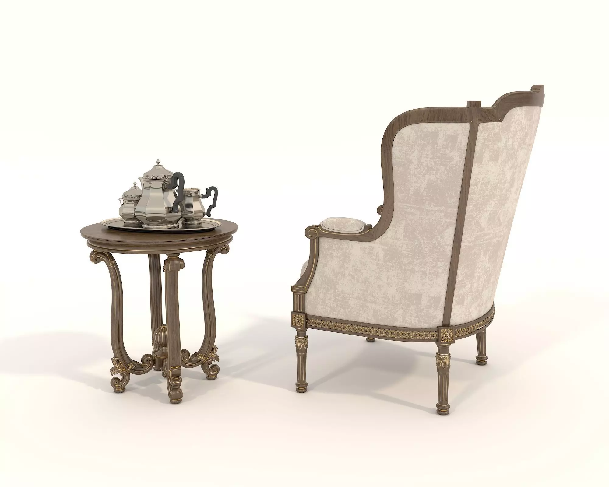 Classic European Style Coffee Table and Armchair 20 3D model_3