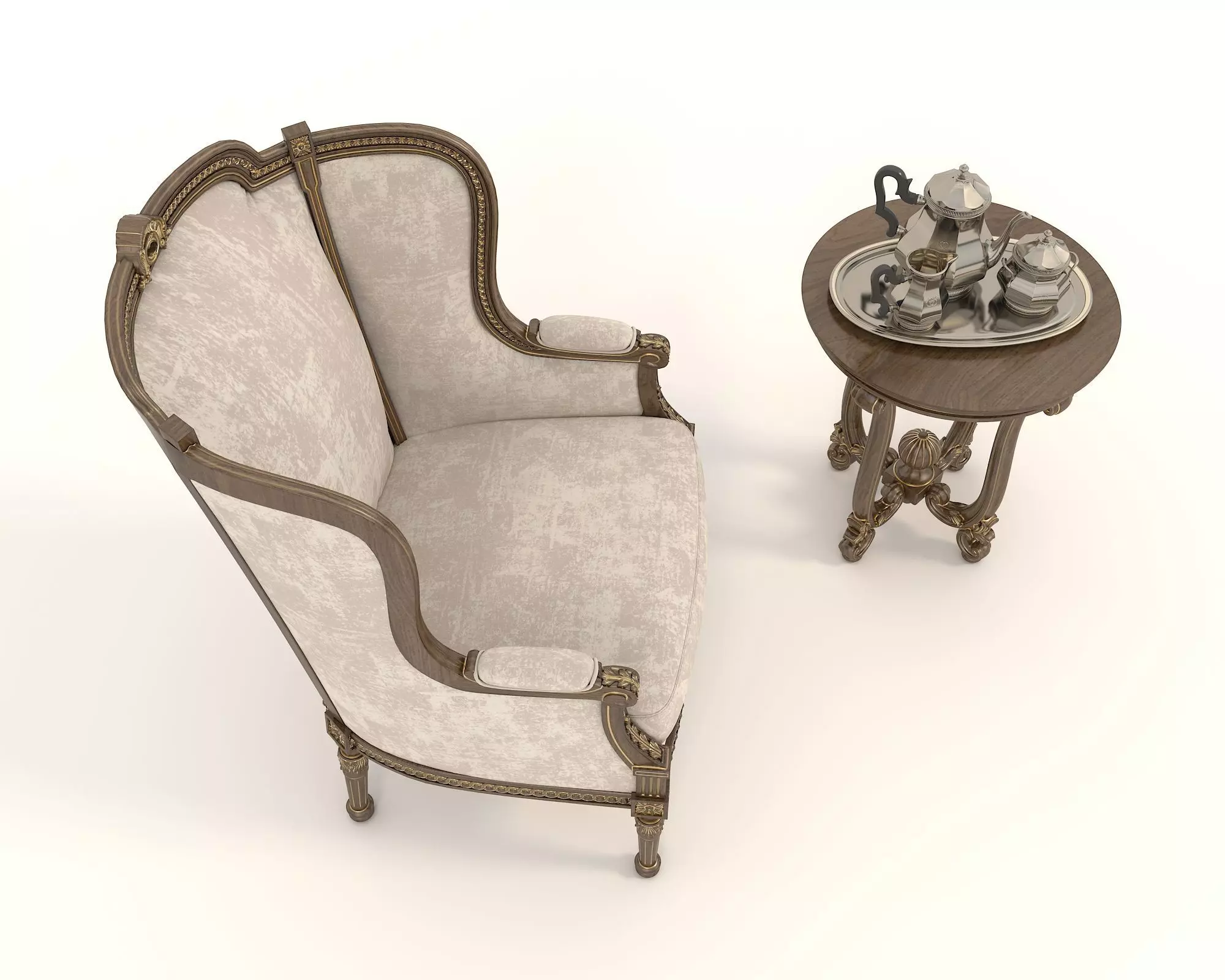 Classic European Style Coffee Table and Armchair 20 3D model_1