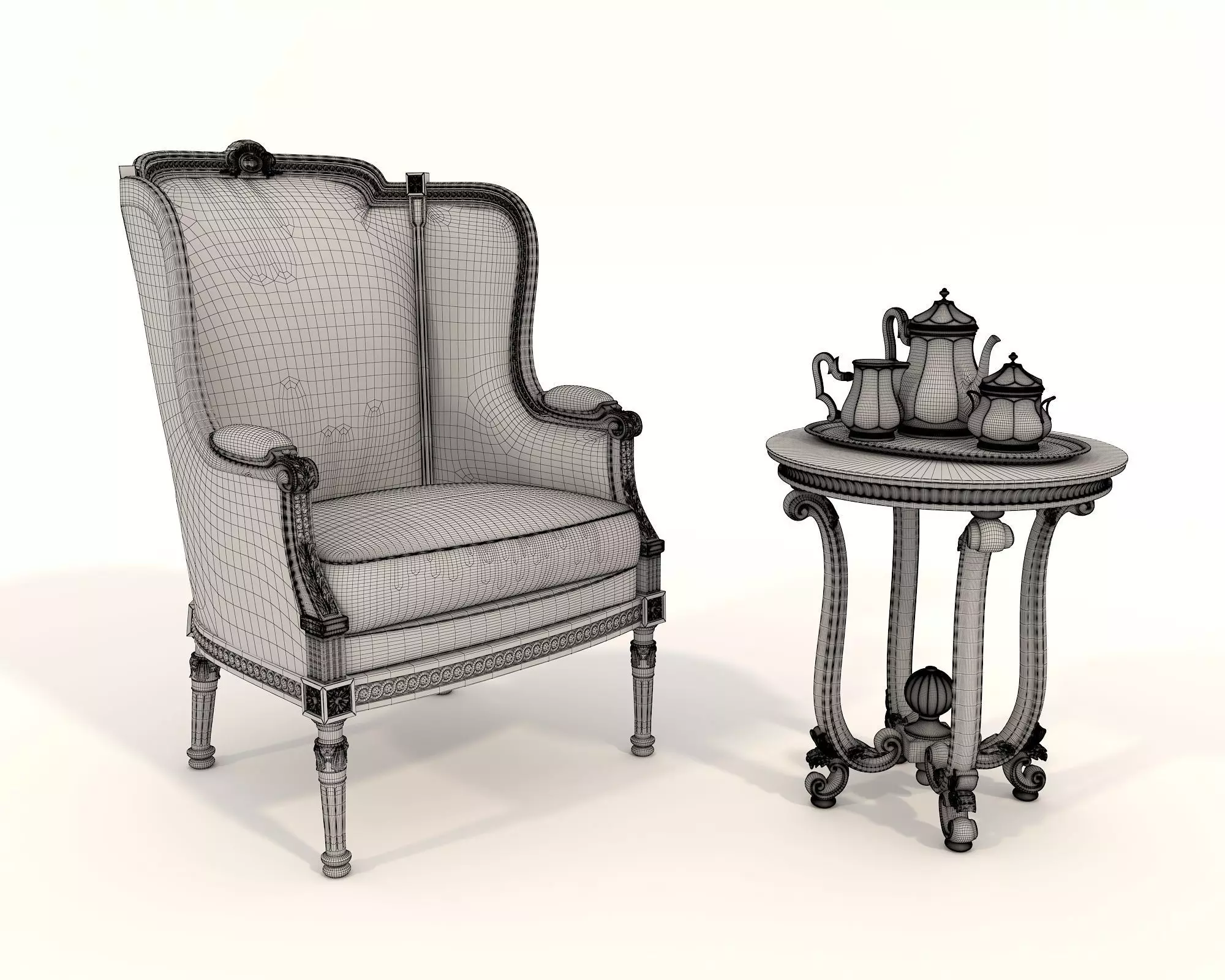 Classic European Style Coffee Table and Armchair 20 3D model_8