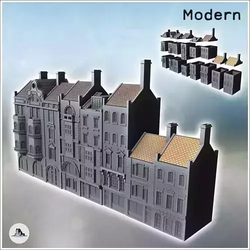 Set of seven European buildings with fireplace and floors 9 - Mo