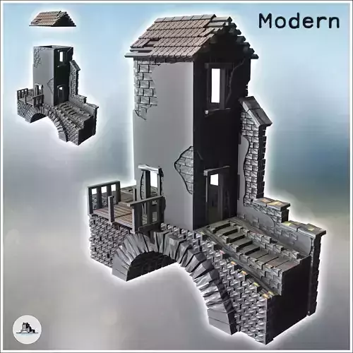 Stone bridge house damaged 12 - Modern WW2 WW1 World War Diaroma 3D print model Stone bridge house damaged 12 - Modern WW2 WW1 World War Diaroma 3D print model