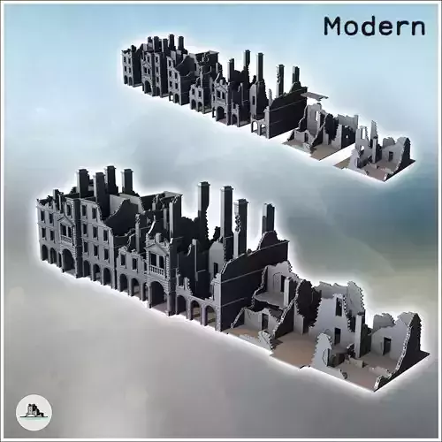 Set of Eight Modern Ruined Buildings with Chimneys 13 - Modern W