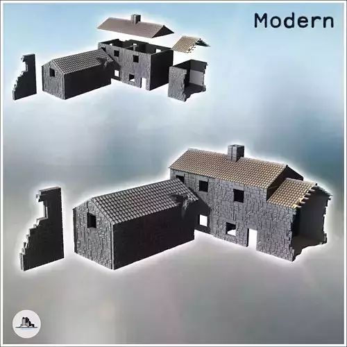 Set of Stone Farm Buildings with Tile Roof 20 - Modern WW2 WW1 W