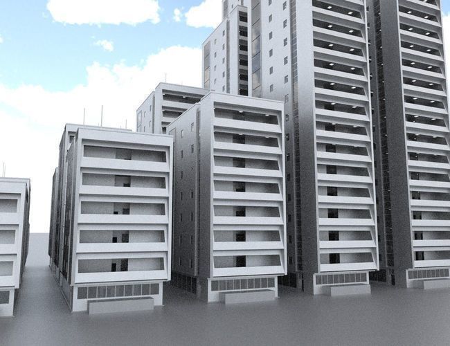 Residential Buildings Set Low-poly 3D model_9