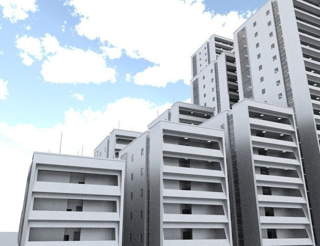 Residential Buildings Set Low-poly 3D model_15