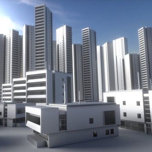 Residential Buildings Set Low-poly 3D model_7