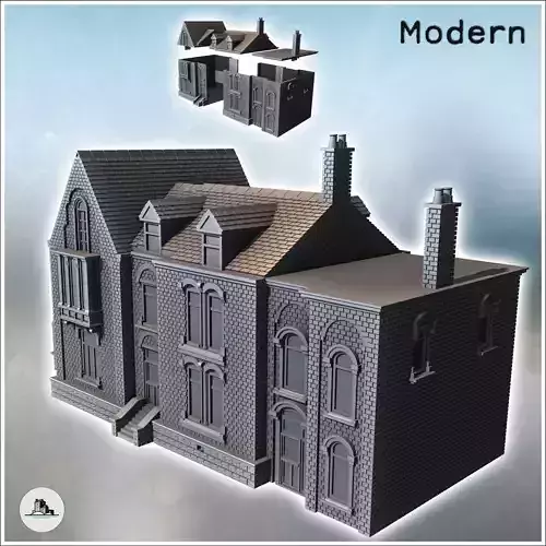 Set of Three Stone Buildings with Chimneys 24 - Modern WW2 WW1 W