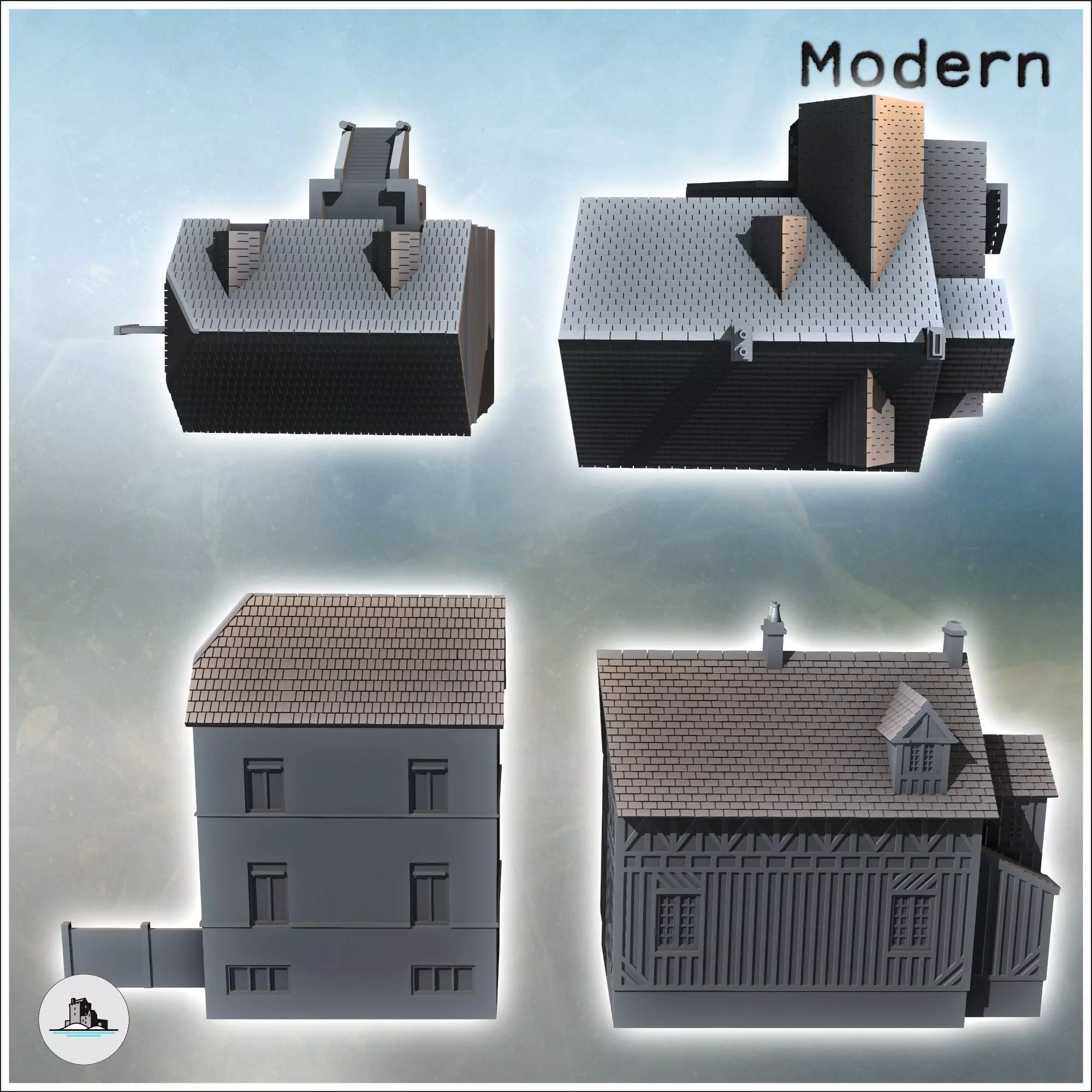 Set of two houses from Sword Beach Ouistreham Normandy France - 3D print model_3