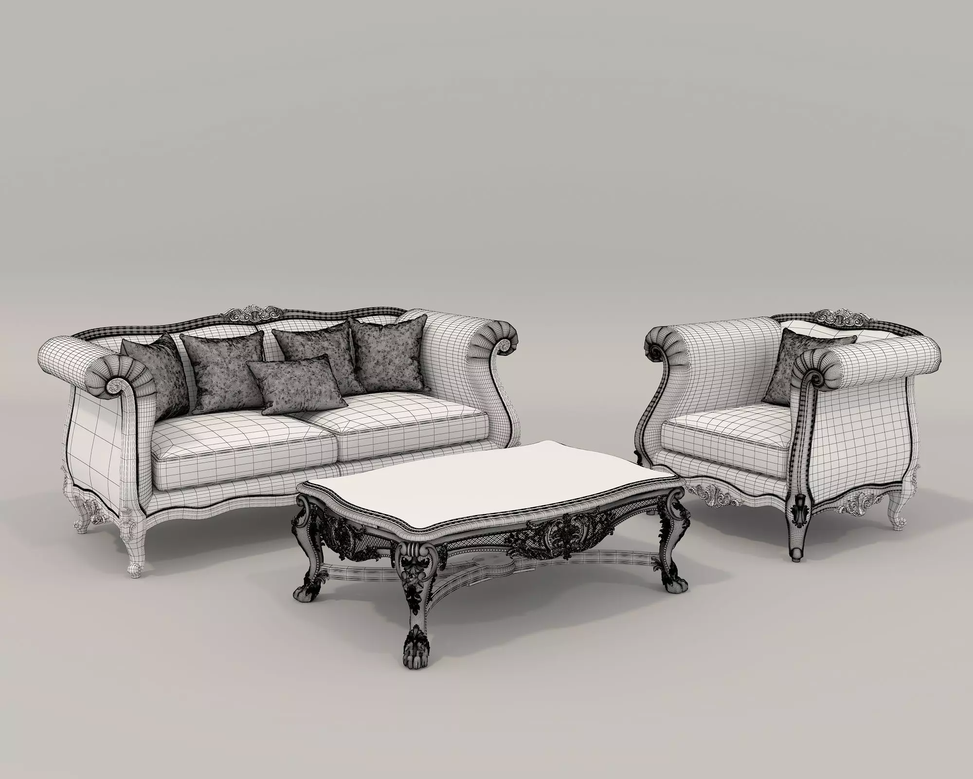 Classic European style Sofa and Armchair set 2 3D model_8