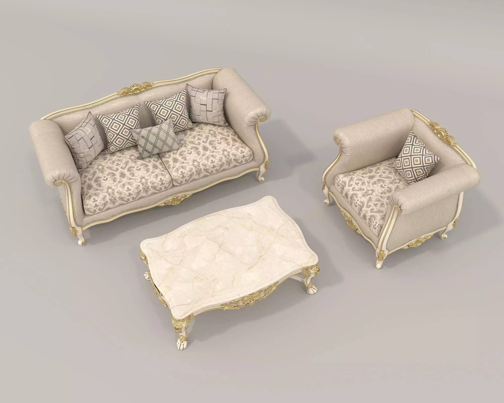 Classic European style Sofa and Armchair set 2 3D model_1