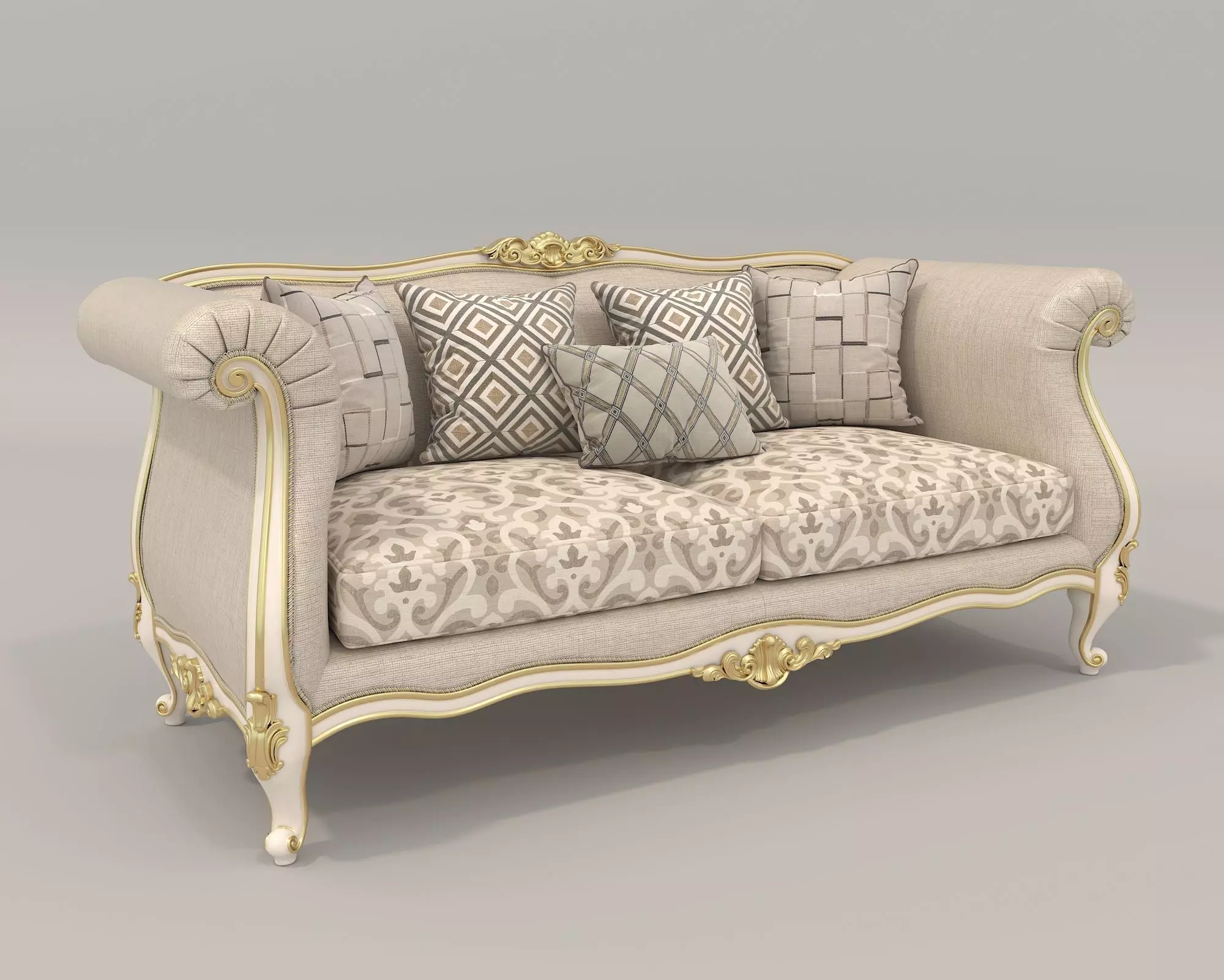 Classic European style Sofa and Armchair set 2 3D model_5