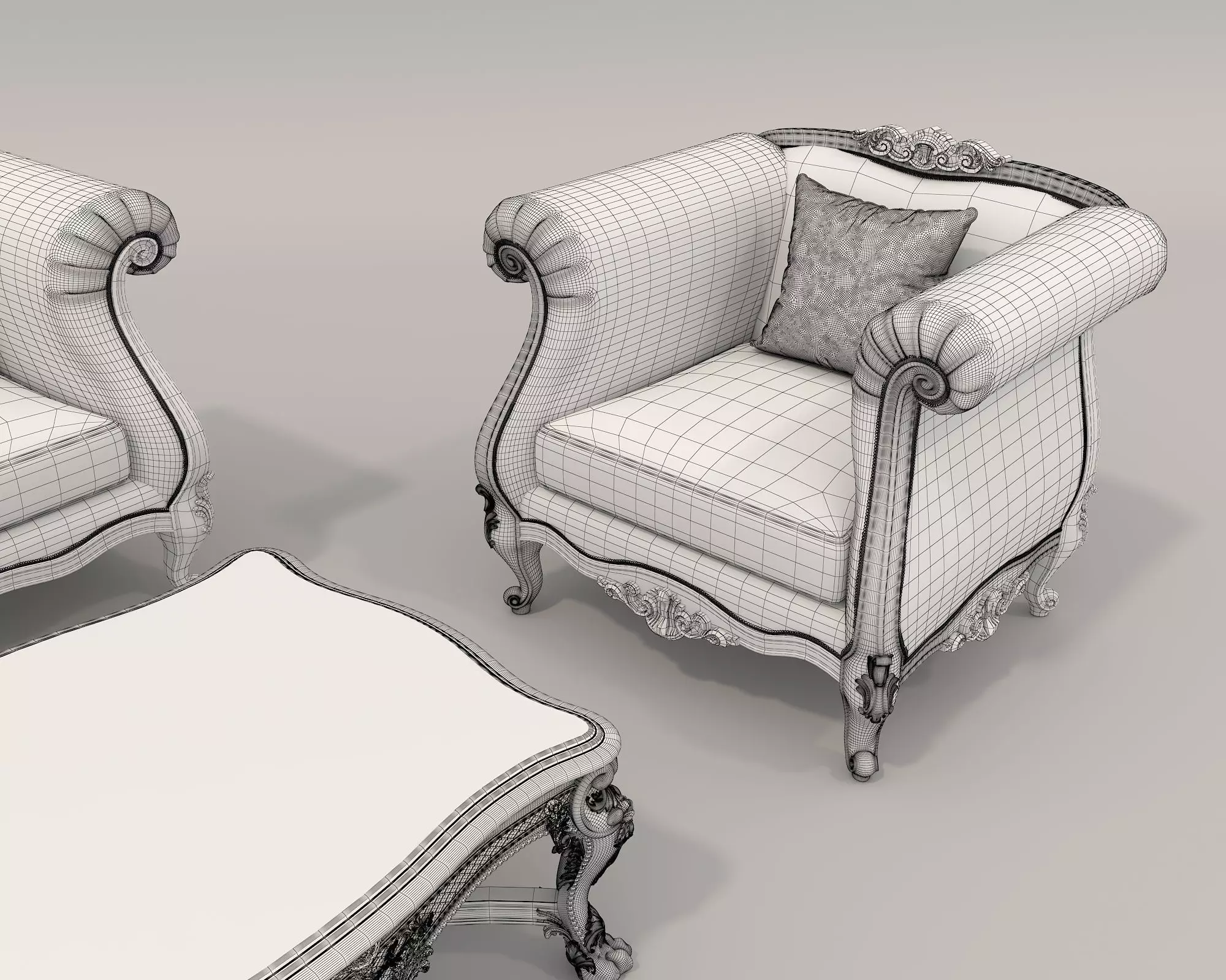 Classic European style Sofa and Armchair set 2 3D model_9