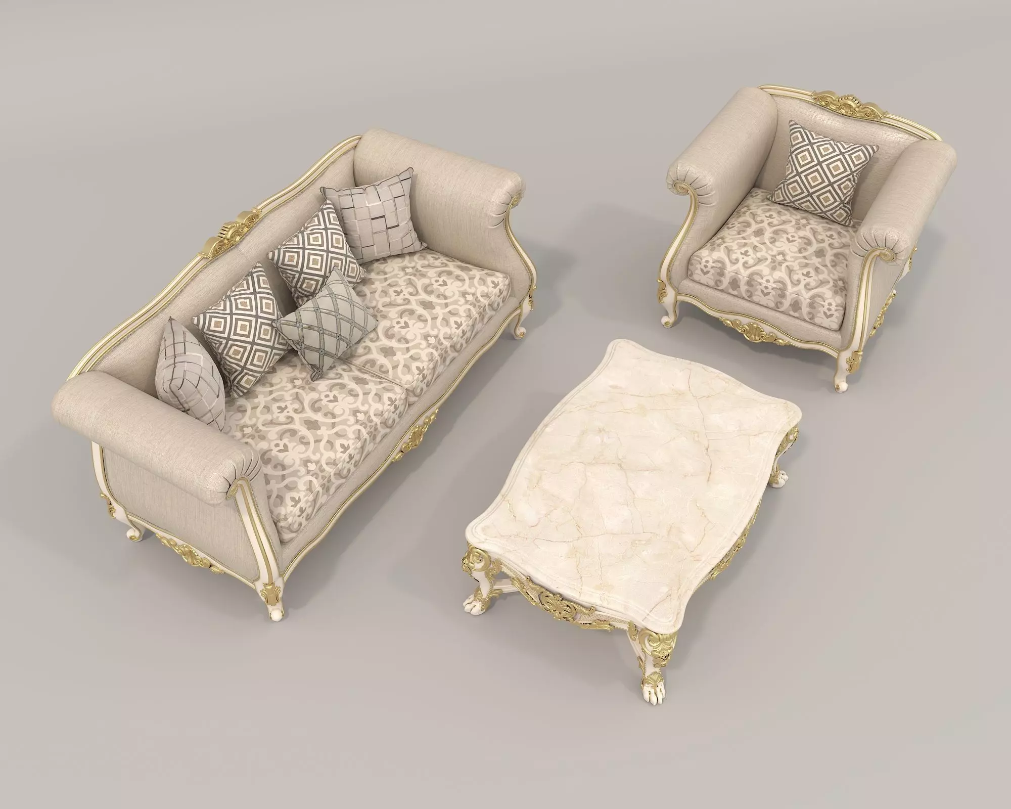 Classic European style Sofa and Armchair set 2 3D model_3