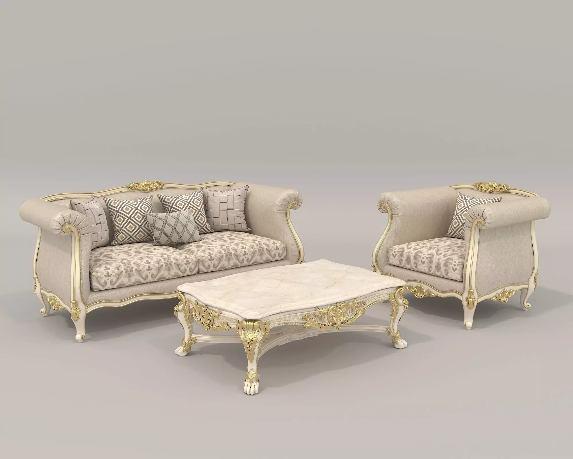 Classic European style Sofa and Armchair set 2 3D model_0