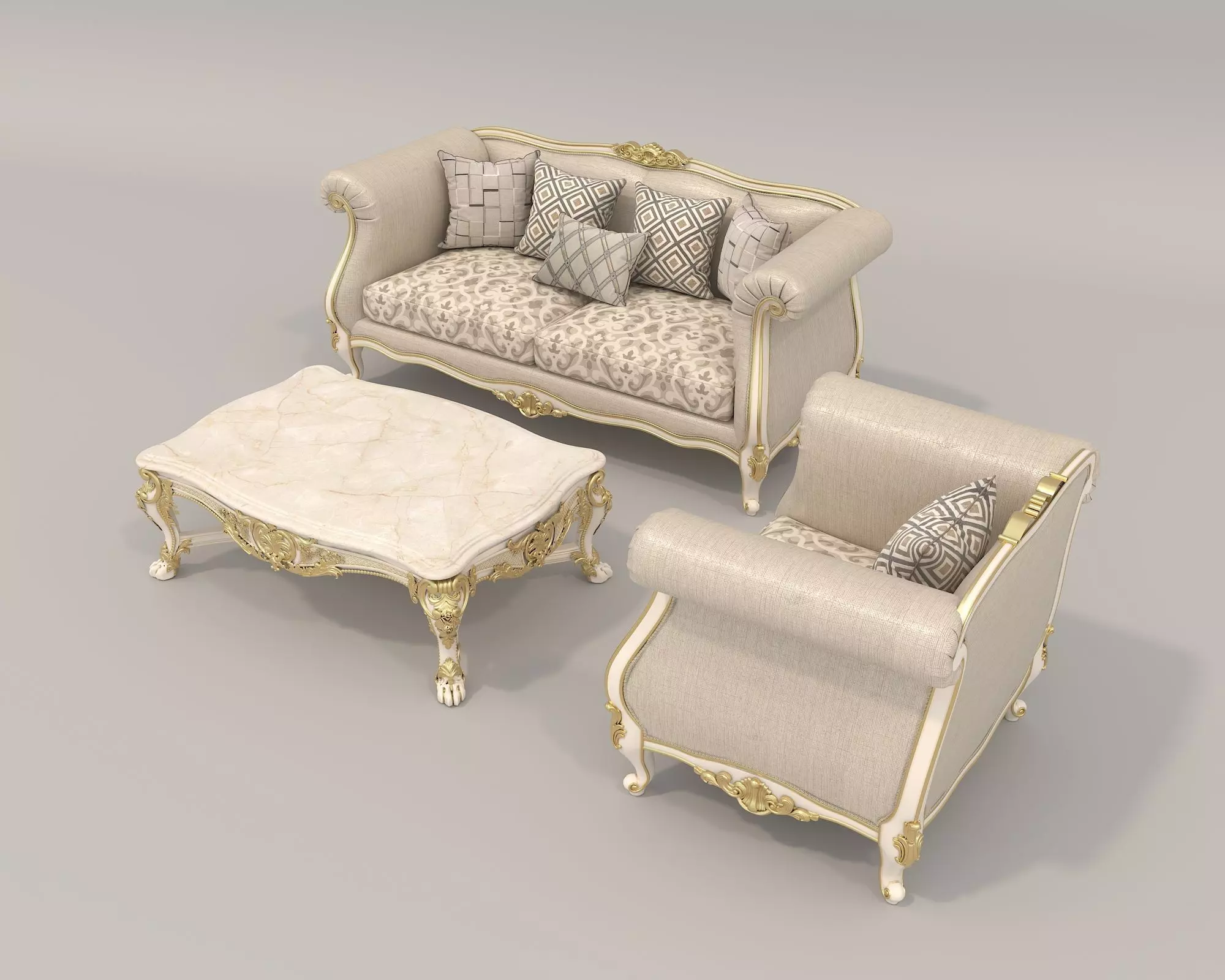 Classic European style Sofa and Armchair set 2 3D model_4