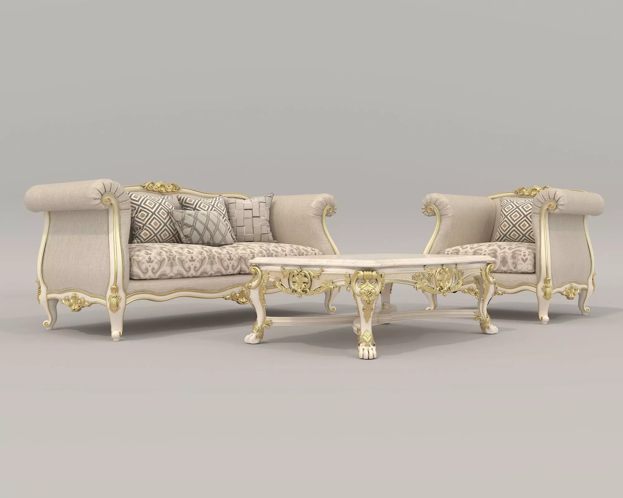 Classic European style Sofa and Armchair set 2 3D model_2