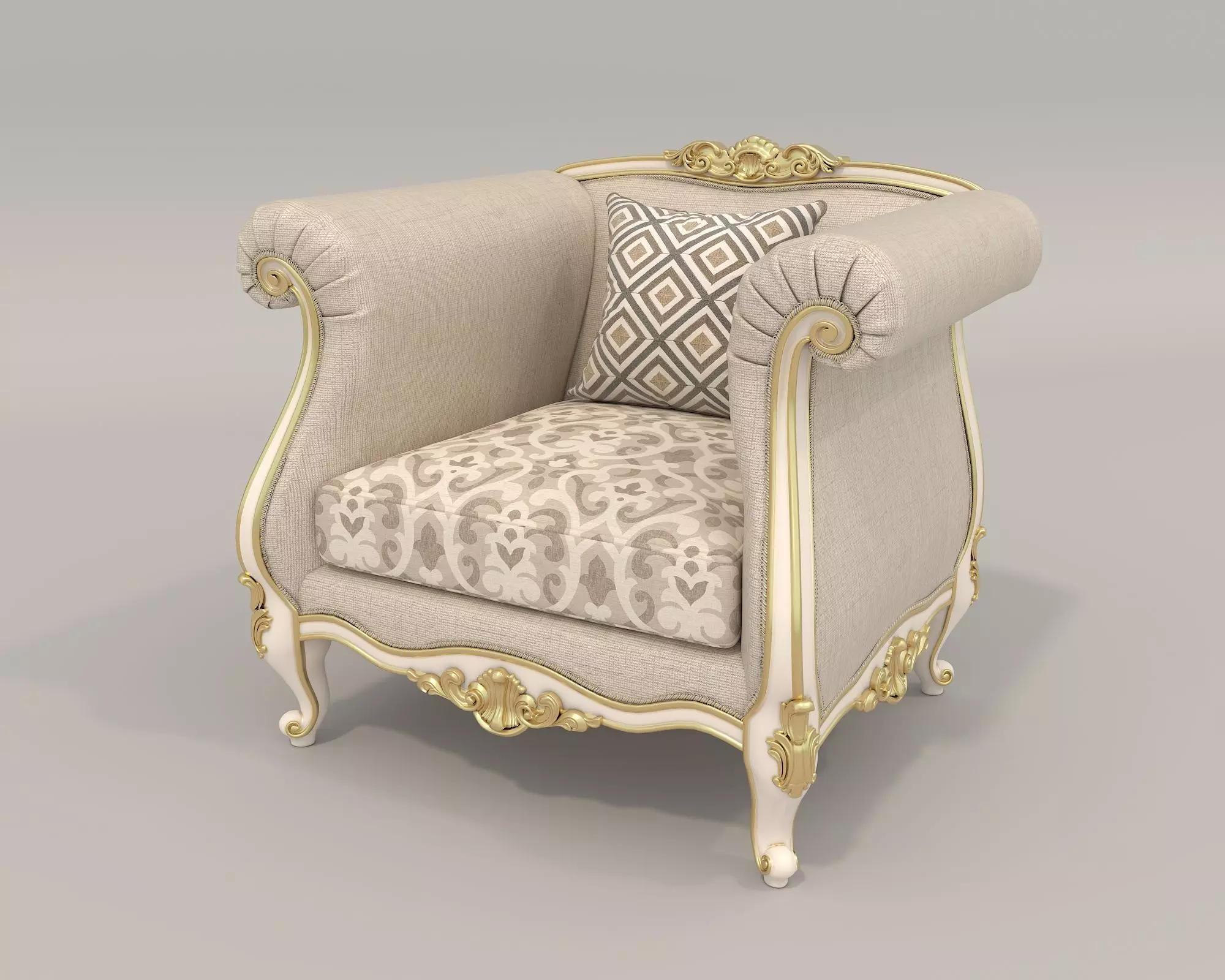 Classic European style Sofa and Armchair set 2 3D model_7