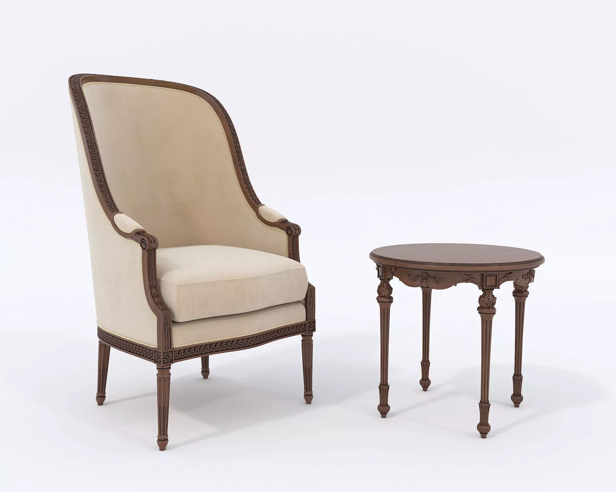 Classic European Style Coffee Table and Armchair 23 3D model_0
