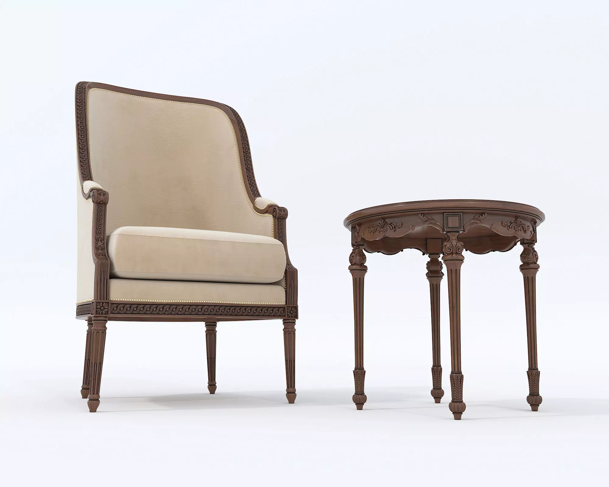 Classic European Style Coffee Table and Armchair 23 3D model_6