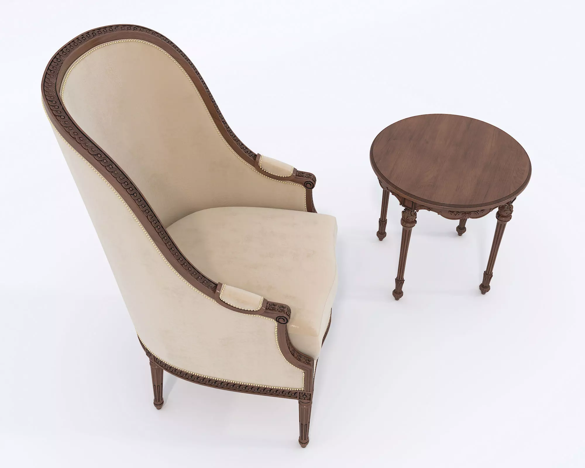 Classic European Style Coffee Table and Armchair 23 3D model_3