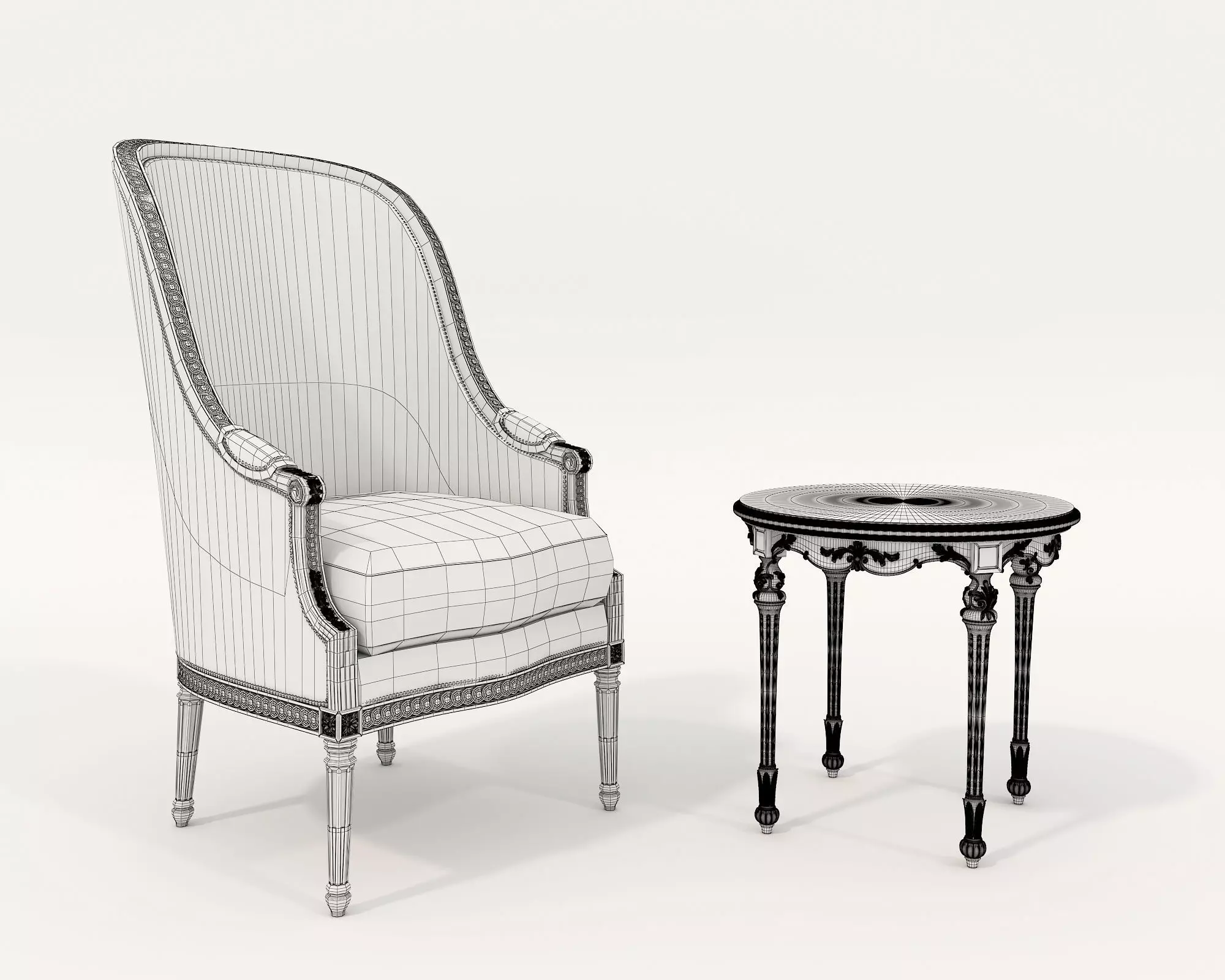 Classic European Style Coffee Table and Armchair 23 3D model_8
