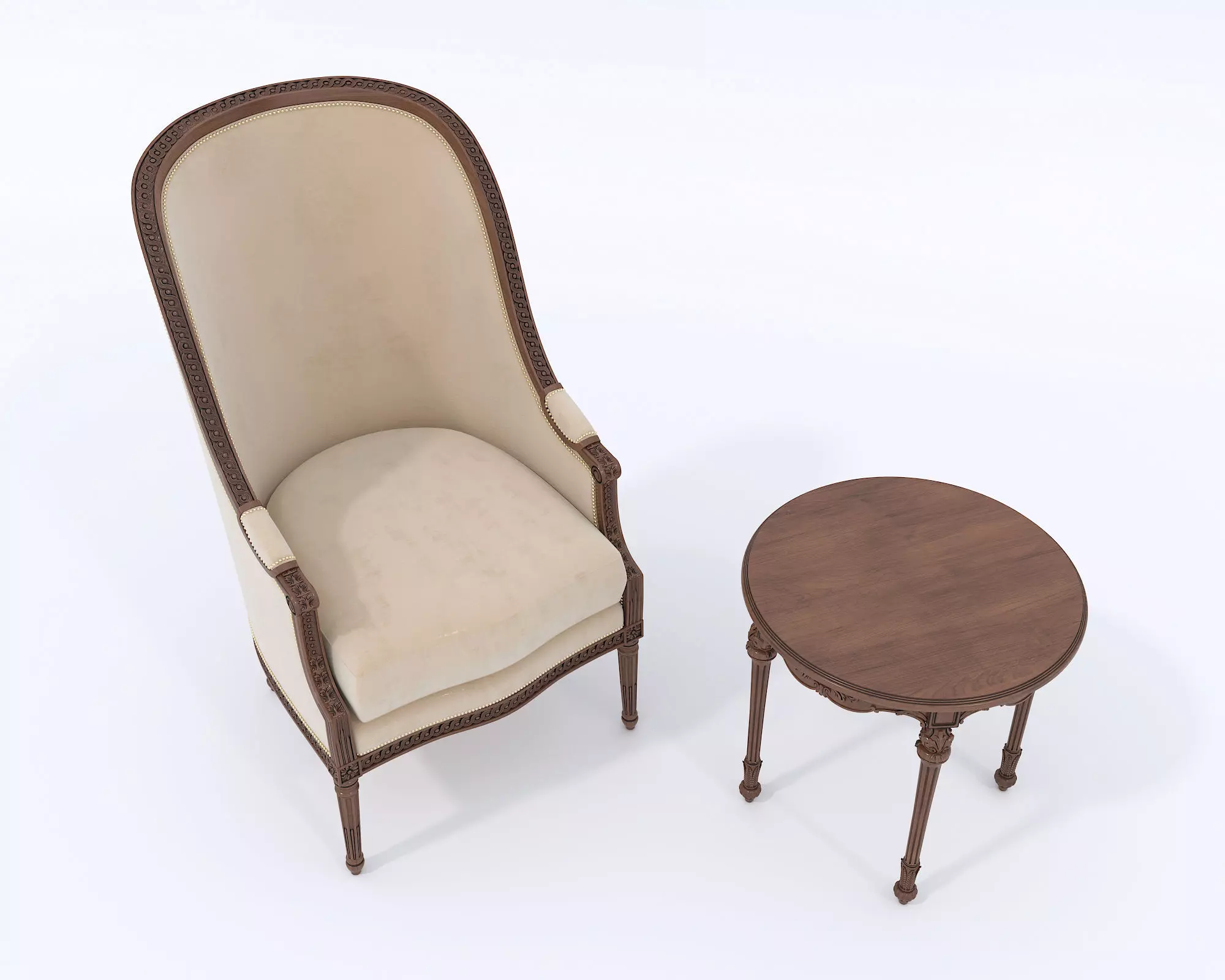 Classic European Style Coffee Table and Armchair 23 3D model_1