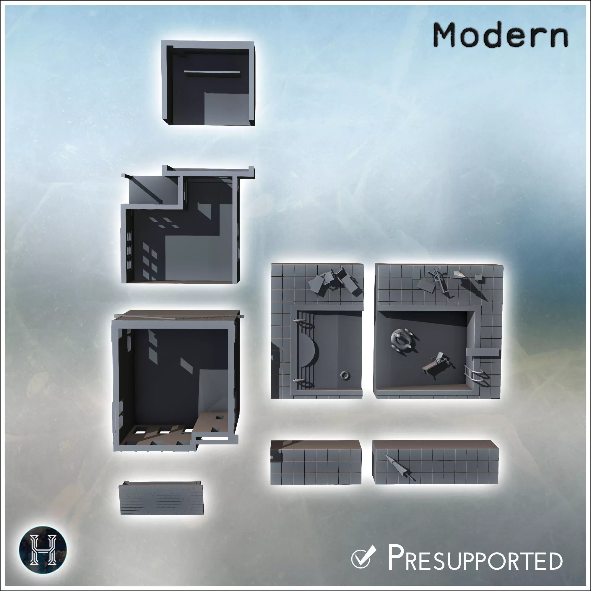 Family house with pool detailed tiled surroundings lounge chairs 3D print model_8