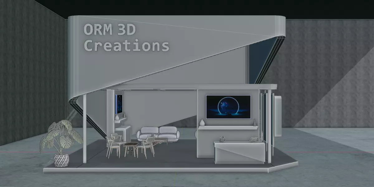Futuristic Exhibition Booth Design Modern Minimal Setup 3D model_9