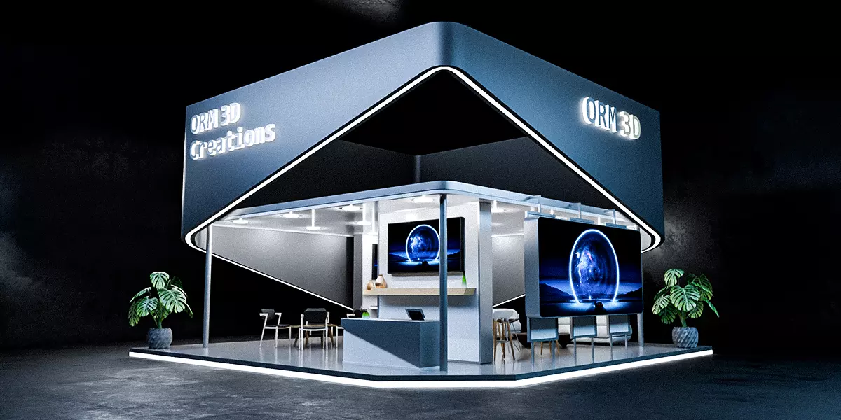 Futuristic Exhibition Booth Design Modern Minimal Setup 3D model_0