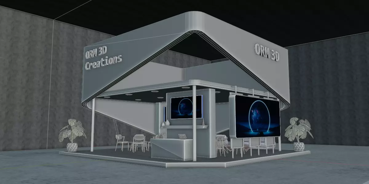 Futuristic Exhibition Booth Design Modern Minimal Setup 3D model_8