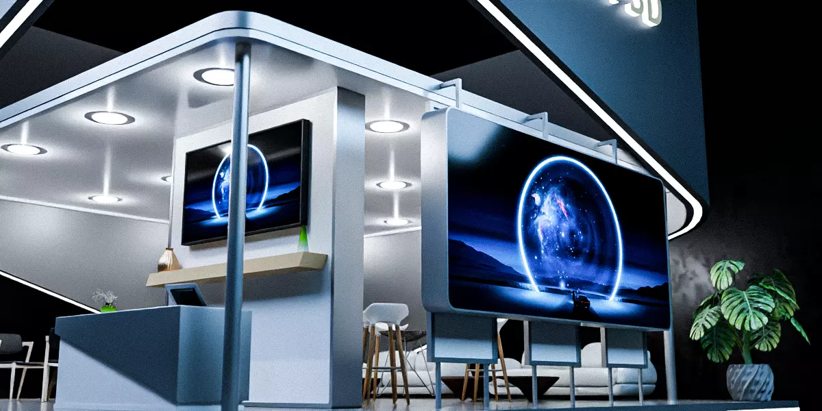 Futuristic Exhibition Booth Design Modern Minimal Setup 3D model_5
